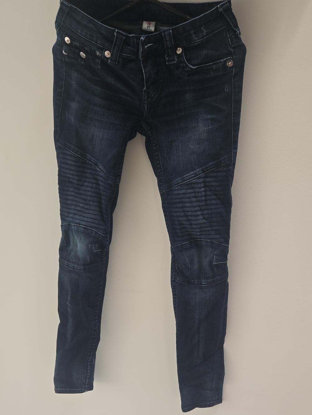 True Religion Dark Indigo Ribbed Moto Skinny Jeans
